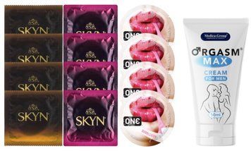 Комплект: Пролонгатор Medica-Group Orgasm Max для 50 мл + 8 шт SKYN + 4 шт ONE Bubblegum SOS10977 фото
