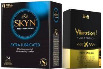 Набір з SKYN Extra Lube (24 шт) + Рідкий вібратор Intt Vibration Vodka (15 мл)  SOS10106 фото