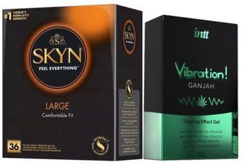 Набір з SKYN Large (36 шт) + Рідкий вібратор Intt Vibration Ganjah (15 мл)  SOS9910 фото