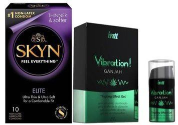 Набір з SKYN Elite (10 шт) + Рідкий вібратор Intt Vibration Ganjah (15 мл) SOS9710 фото