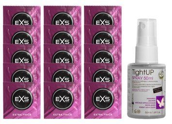 Комплект EXS Extra Thick 15 шт + LOVELY LOVERS TightUP Spray SOS14710 фото
