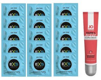 Комплект EXS Air Thin 15 шт + System JO WARM & BUZZY, 10 мл SOS14809 фото