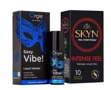 SKYN Intense Feel 10 шт и Жидкий ORGIE SEXY VIBE для чувствительных, 15 мл SOS821 фото