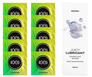 Комплект: EXS Glow in the Dark 10 шт. + Лубрикант Satisfyer Sparkling Water 300 мл SOS11368 фото