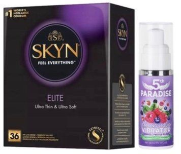 Набір з SKYN Elite 36 шт + Рідкий вібратор 5th Paradise Liquid Vibrator &mdash; Червоні ягоди (30 мл) SOS10257 фото