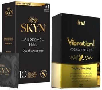 Набір з Skyn Supreme Feel 10 шт + Рідкий вібратор Intt Vibration Vodka (15 мл)  SOS10306 фото