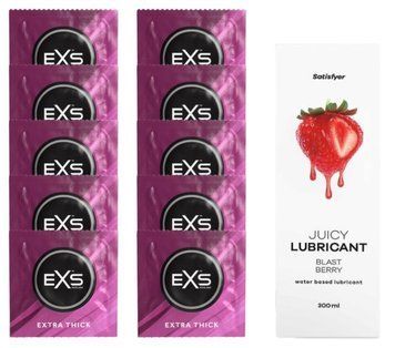 Набор: EXS Extra Thick 10 шт. + Лубрикант Satisfyer Blast Berry 300 мл SOS11167 фото