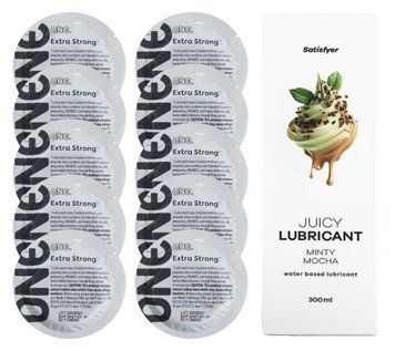 Комплект ONE Extra strong 10 шт. + Лубрикант Satisfyer Juicy Lubricant Minty Mocha (300 мл) SOS12258 фото