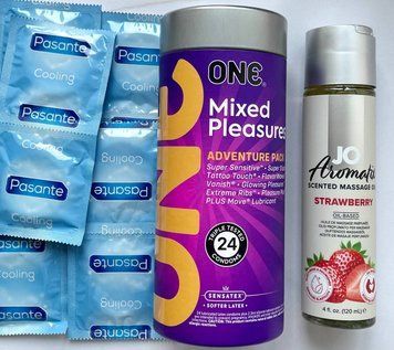 Набір 34 шт ONE Mixed Pleasures + Pasante Cooling + System JO Aromatix Strawberry 120 мл SOS1694 фото