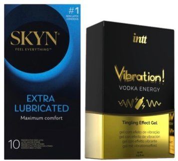 Набір з SKYN Extra Lube (10 шт) + Рідкий вібратор Intt Vibration Vodka (15 мл)  SOS10206 фото
