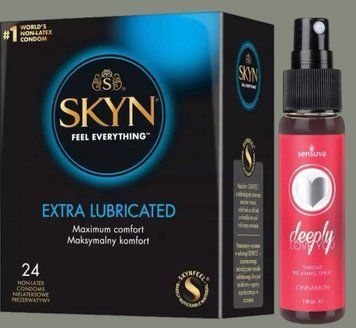 Набор SKYN Extra Lube 24 шт + Спрей Sensuva - Deeply Love You Cinnamon (29 мл) SOS5851 фото