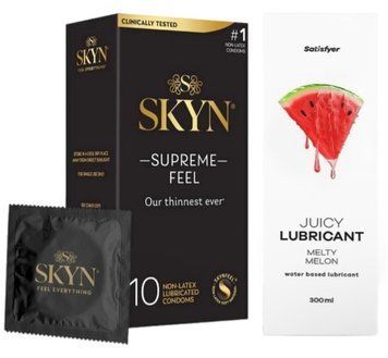 Комплект Лубрикант Satisfyer Juicy Melty Melon 300 мл + Skyn Supreme Feel 10 шт SOS12916 фото