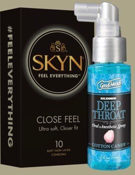 Набір SKYN Close Feel пачка 10 штук + Спрей для мінету Doc Johnson GoodHead DeepThroat Spray - Cotton Candy 59 мл  SOS5032 фото
