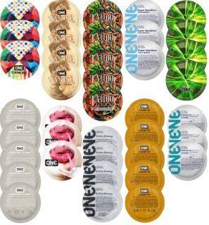 Набір з 39 шт ONE Extreme Ribs + ONE Vanish + ONE Tattoo + ONE Sensitive + ONE Glowing + ONE Pleasure Dome + ONE Bubblegum + ONE Extra Strong + ONE Legend XL + ONE Pleasure Plus SOS8320 фото