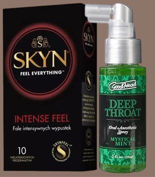 Комплект SKYN Intense Feel 10 шт + Спрей   Doc Johnson GoodHead DeepThroat Spray - Mystical Mint 59 мл  SOS5657 фото