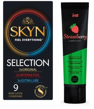 Набір : Skyn Selection 9 шт та Лубрикант  Intt Strawberry (100 мл) SOS72 фото