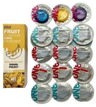 Набір: ONE 15 шт + Лубрикант SWEET SECRET з ароматом банана 120ml OLO SOS1256 фото