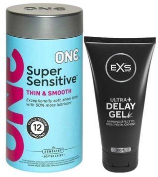 Набір з ONE Super Sensitive Pack 12 шт + Пролонгатор EXS Delay Gel Ultra+ 100ml SOS9406 фото