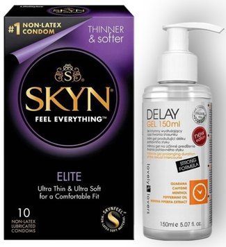 Набор из SKYN Elite 10 шт + Пролонгатор Lovely Lovers Delay Gel &mdash; 150 мл SOS8895 фото