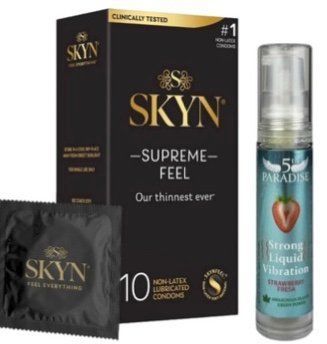 Набір з Skyn Supreme Feel 10 шт + Рідкий вібратор 5th Paradise Liquid Vibrator &mdash; Полуниця (10 мл)  SOS10262 фото