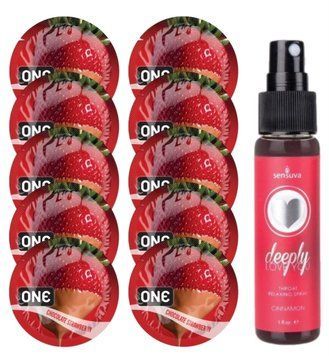Комплект ONE Chocolate Strawberry 10 шт + Sensuva Deeply Love You &ndash; Cinnamon, 29 мл SOS13759 фото