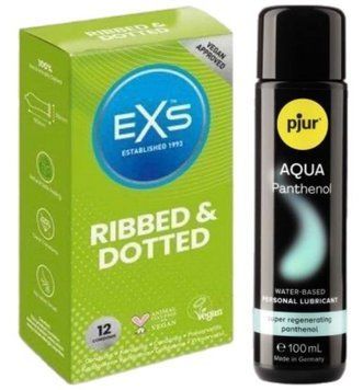 Набор EXS Ribbed & Dotted (12 шт) + pjur Aqua Panthenol 100 мл SOS13518 фото