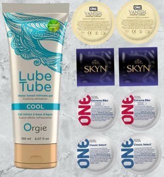Набір з 20 штук SKYN-ONE + Охолоджуючий лубрикант LUBE TUBE COOL, 150 мл ORGIE  SOS4095 фото