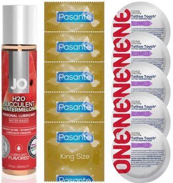 Набор 10 шт Pasante King Size и ONE Tattoo Touch + System JO H2O - Watermelon (30 мл) SOS4916 фото