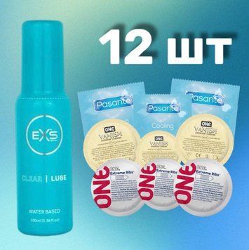 Комплект 12 шт One, Pasante + Лубрикант EXS Clear Lube Water Based 100 мл SOS4290 фото