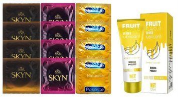 Комплект: Лубрикант OLO Banana (120мл) + 8 шт. SKYN + 4 шт. Pasante Naturelle SOS10492 фото