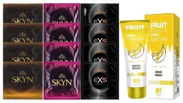 Комплект: Лубрикант OLO Banana (120мл) +8 шт. SKYN+4 шт. EXS Black Latex SOS10464 фото