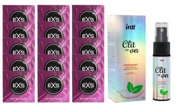 Комплект EXS Extra Thick 15 шт + Intt Clit Me On Peppermint Cooling Effect збуджувальний спрей для клітора, 12 мл SOS14677 фото