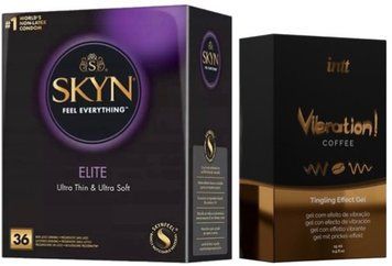Набір з SKYN Elite 36 шт + Рідкий вібратор Intt Vibration Coffee (15 мл) SOS10212 фото