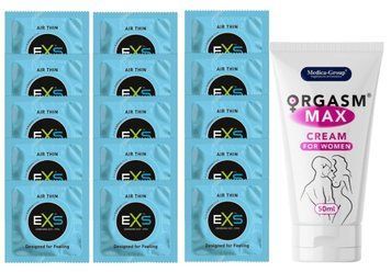 Комплект EXS Air Thin 15 шт + Orgasm Max Cream for Women SOS14786 фото