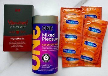 Комплект 24 шт ONE Mixed Pleasures + Pasante Warming + Рідкий вібратор Intt Vibration Strawberry (15 мл) SOS1550 фото