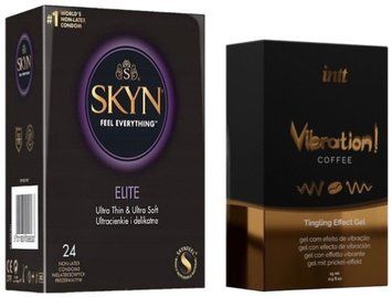Набір з SKYN Elite (24 шт) + Рідкий вібратор Intt Vibration Coffee (15 мл) SOS10112 фото