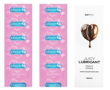 Комплект Pasante extra sensitive 10 шт. + Лубрикант Satisfyer Juicy Lubricant Crazy Crave water based 300 мл SOS11515 фото