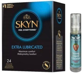 Набір з SKYN Extra Lube (24 шт) + Рідкий вібратор 5th Paradise Liquid Vibrator &mdash; Полуниця (10 мл)  SOS10062 фото
