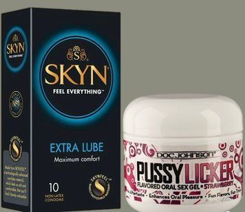 Набір Skyn Extra Lube 10 штук + Гель Doc Johnson Pussy Licker Strawberry (56 г) SOS5221 фото