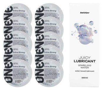 Комплект ONE Extra strong 10 шт. + Лубрикант Satisfyer Juicy Lubricant Sparkling Water (300 мл) SOS12264 фото