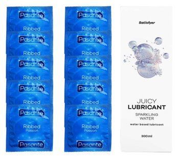 Комплект Pasante Ribbed 10 шт. + Лубрикант Satisfyer Juicy Lubricant Sparkling Water (300 мл) SOS12114 фото