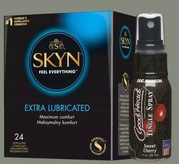 Набор SKYN Extra Lube 24 шт + Спрей Doc Johnson GoodHead Tingle Spray - Sweet Cherry (29 мл) SOS5857 фото