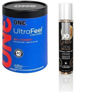 ONE UltraFeel 2-в-1. 40 шт+ Смазка на водной основе System JO GELATO CremeBrulee (30 мл) SOS6438 фото