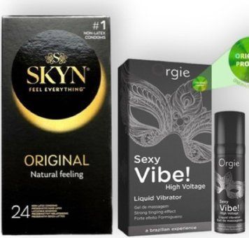 SKYN ORIGINAL 24 шт + SEXY VIBE найвищий рівень вібраціі, 15 мл ORGIE SOS6881 фото