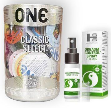 Набор из 100 шт ONE Classic Select + SEXUAL HEALTH SERIES ORGASM CONTROL SPRAY, 15 МЛ SOS9012 фото