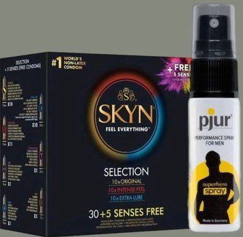 SKYN 35 Selection 35 шт + Пролонгатор pjur Superhero Spray 20 мл SOS4982 фото