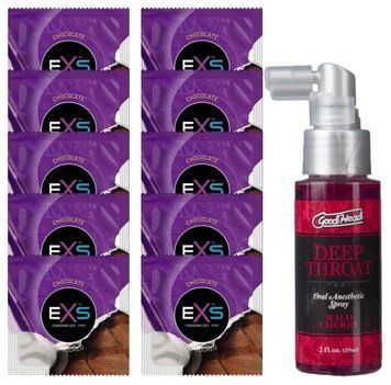 Комплект EXS Chocolate 10 шт + Doc Johnson GoodHead DeepThroat Spray Wild Cherry 59 мл SOS14135 фото