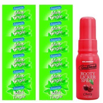 Комплект Pasante Mint Tingle 10 шт + Doc Johnson GoodHead Booty Licker Spray Cherry (29 мл) SOS13910 фото