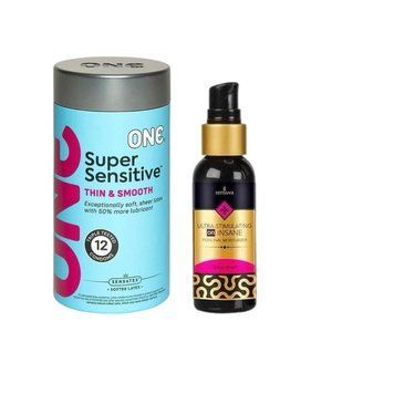 ONE Super Sensitive Pack 12 шт. + Возбуждающая смазка на гибридной основе Sensuva - Ultra-Stimulating On Insane, 57 мл SOS6519 фото