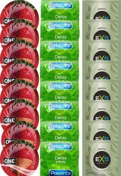 Набор 24 шт ONE Chocolate Strawberry + Delay Infinity + EXS Snug Fit SOS7514 фото